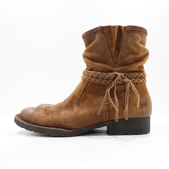Born Ouvea Brown Suede Leather Tassel Flat Ankle Boots - Women's 8 - Picture 1 of 7